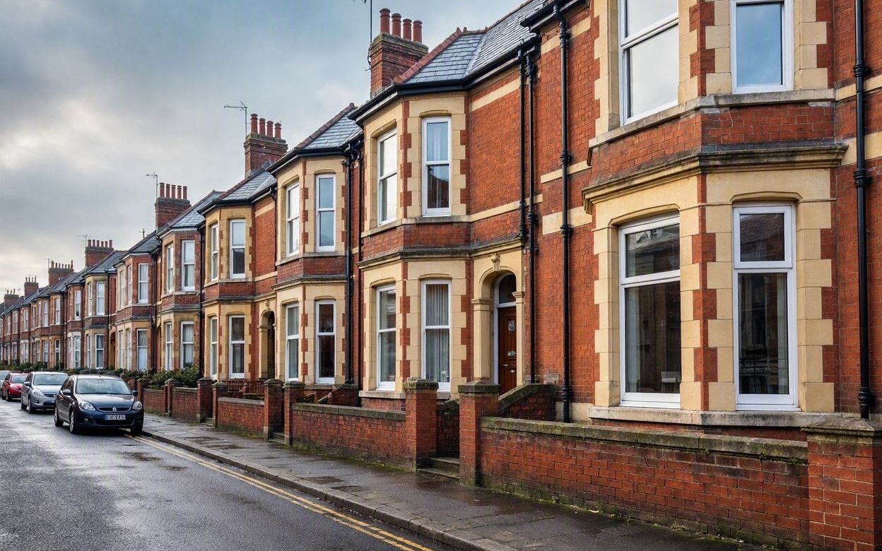 Freshly repointed red-brick terrace with bay windows
